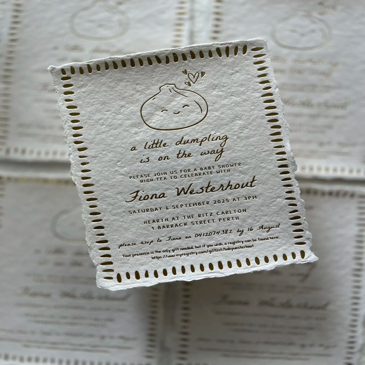 Luxury Silk Screen Printed Folk Art Handmade Customizable Elegant Deckle Edge Wedding Invitation Cards by Conifer Handmades