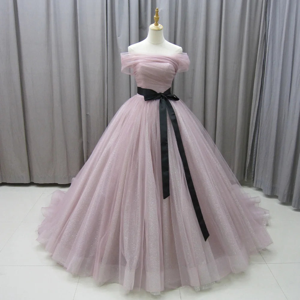 Jancember MZ0001 Elegant Pink Lace Tulle Fabric Evening Formal Gowns Dresses MegaBDM