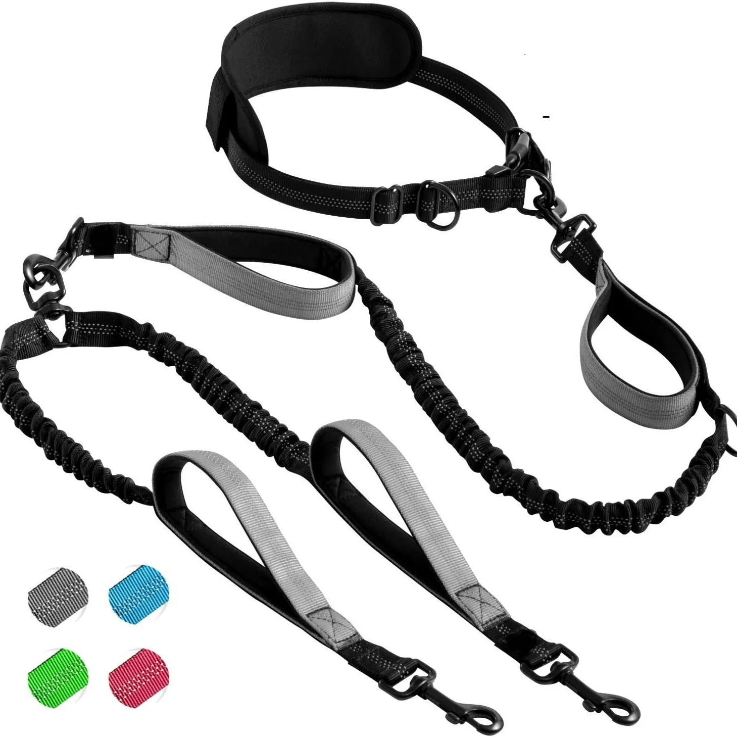 Premium Hands Free  Stretching Dual Untangle Double Untagle Dog Leash Multifunctional 360 for 2 Dogs with Padded Handles