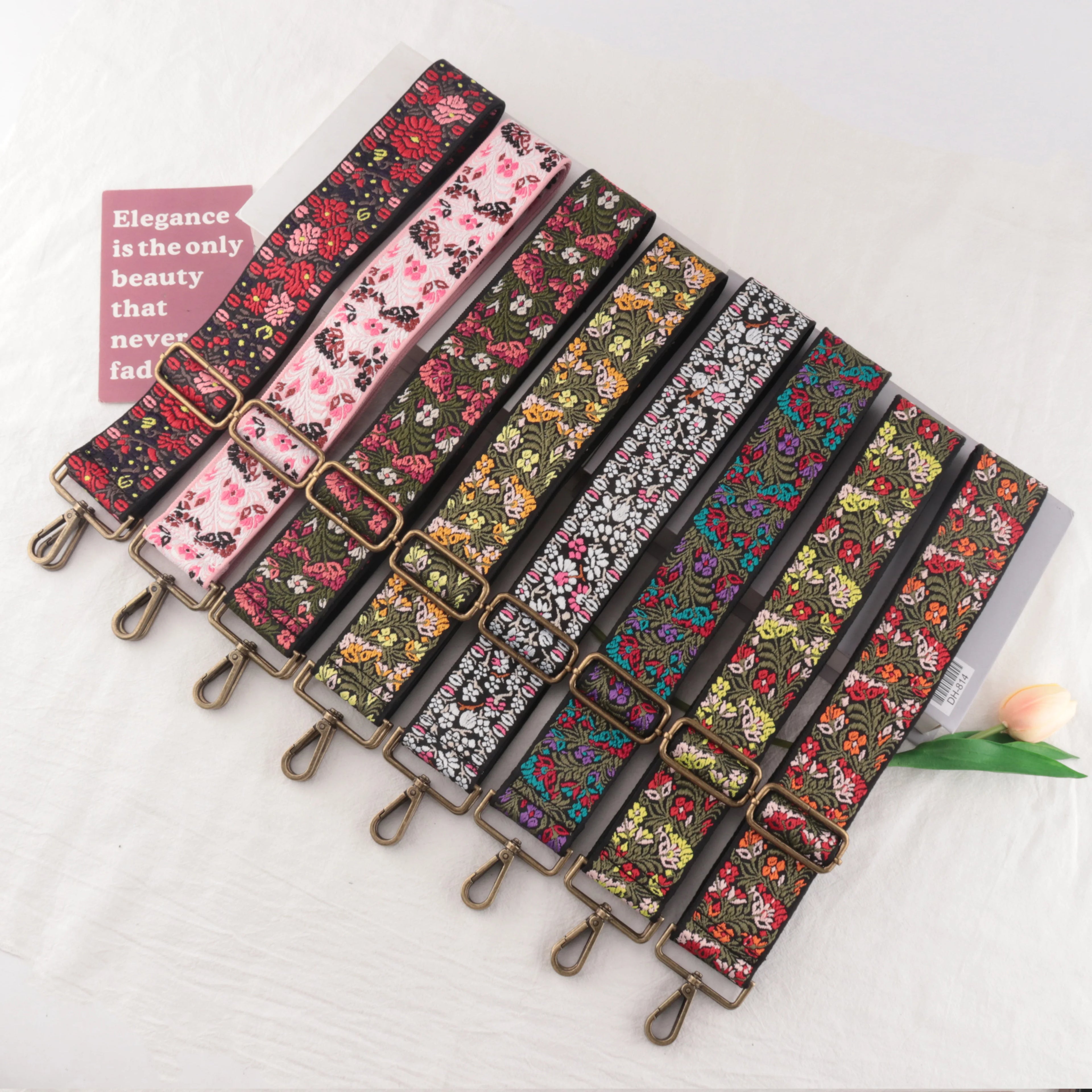 Bronze Buckle Floral Pattern Bag Wide Strap Versatile Trendy Bag Shoulder Strap Strong Fabric Classic Style Women's Bag Belt