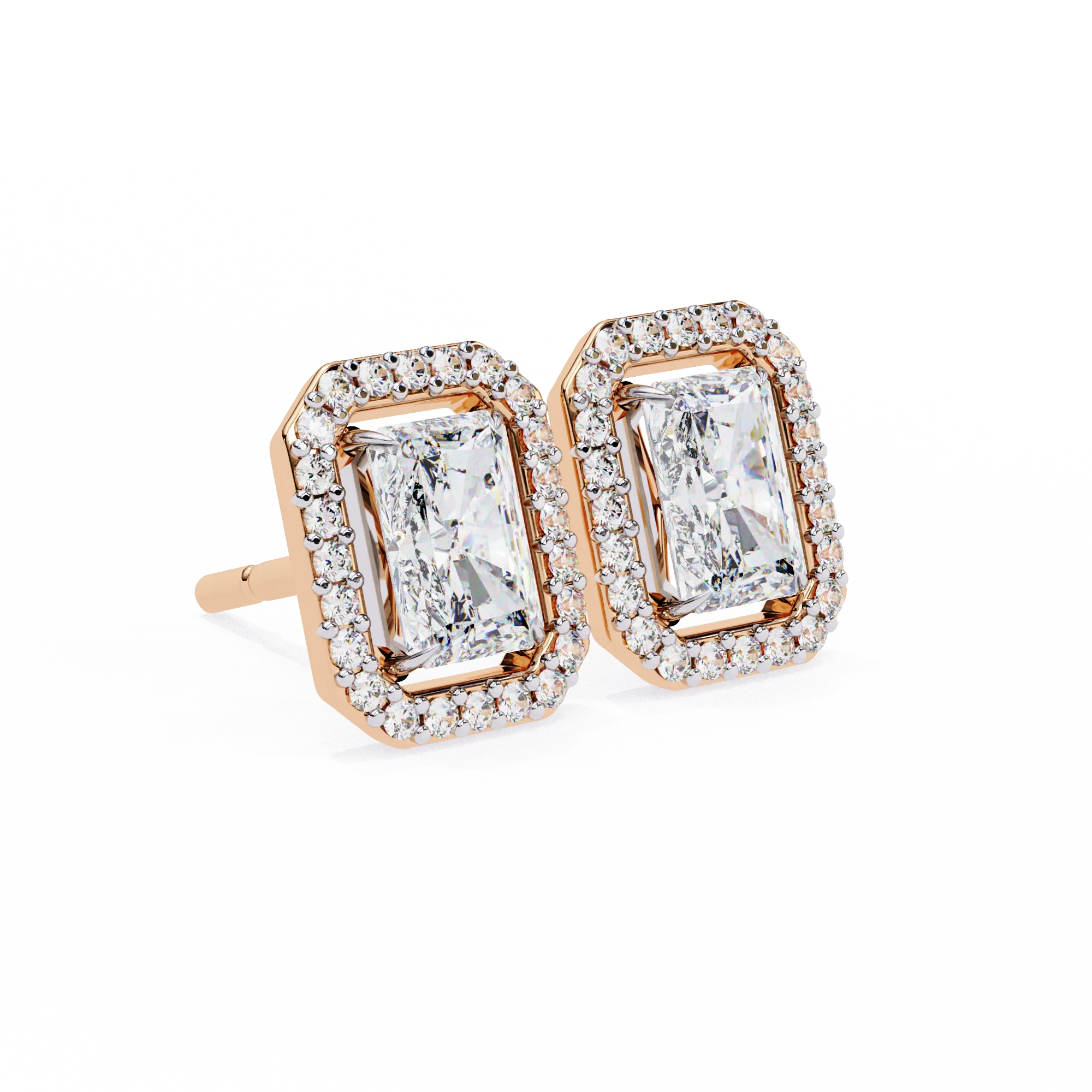 2025 New OMKAR JEWELS Trendy Baguette Moissanite Halo Stud Earrings Women 0.86CT Emerald Cut 18K Gold Plated Brass IGI Certified
