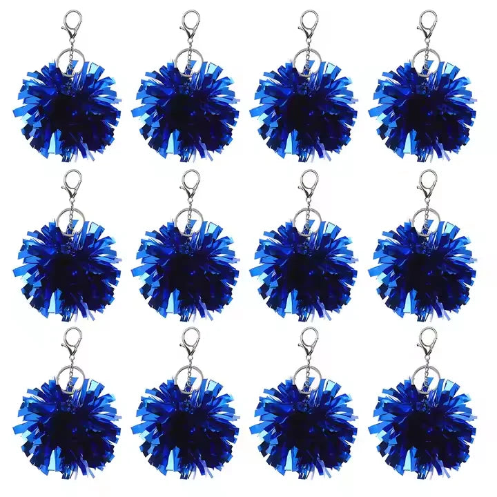Bulk Cheerleading Pompoms Key Chains Cheer Accessory Gift Metallic Foil Plastic Sports Charm Cheer Cheerleader Pom Poms Keychain