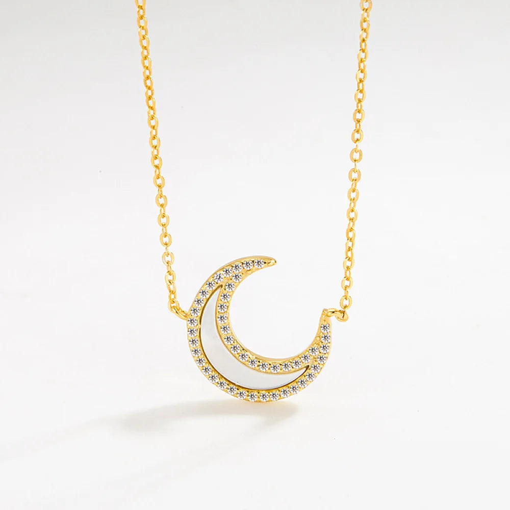 2023 Religion Jewelry 18k Gold Plated Zirconia Charm Necklaces Crescent Moon Gold Chain for Women Necklace