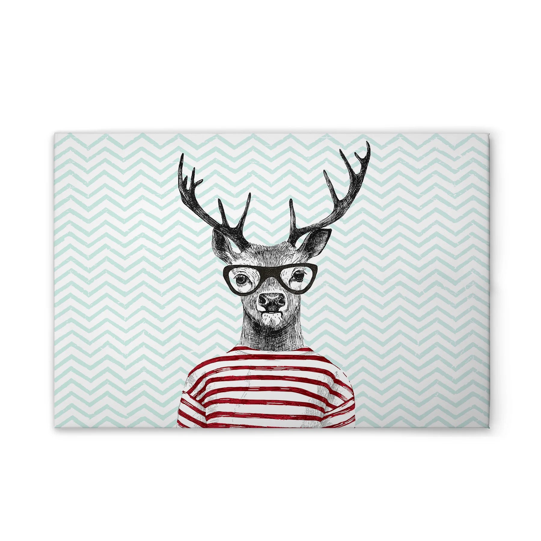 Made In Germany - Home Decor Canvas Picture Retro Deer Colourful - Wall Painting Mural In Blue And White - Stretcher Frame Art
