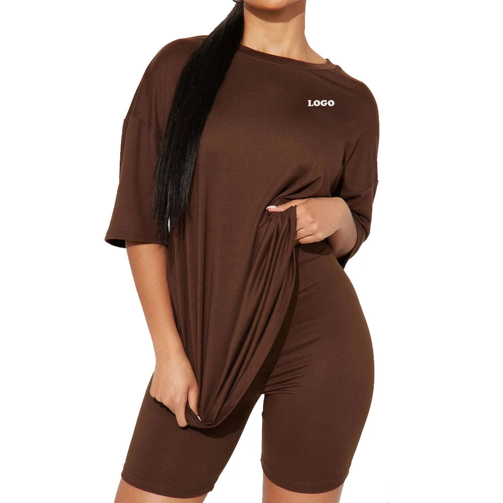2022 Women's Plus Size Casual Knee Length Crop Top Shorts Biker Jogger Set Summer Outfit High Waist Comfortable Sweat Track Suit