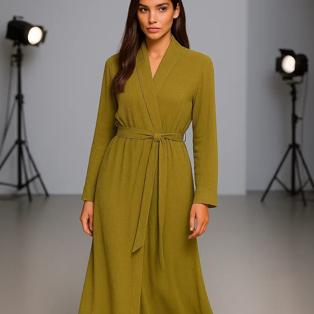 YXD059 Olive Green Long Dress with Vertical Stripes Design Winter Modest Fashion Customizable High-end Eid Factory Price
