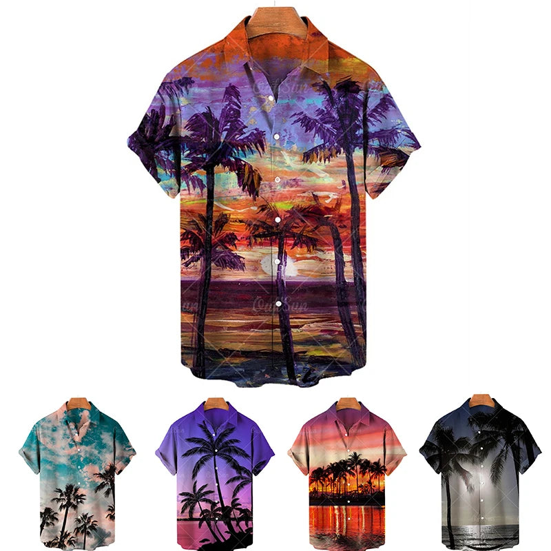 Men's Hawaiian T-Shirts Short Sleeve Stretch Casual Aloha Shirt Vacation Mens