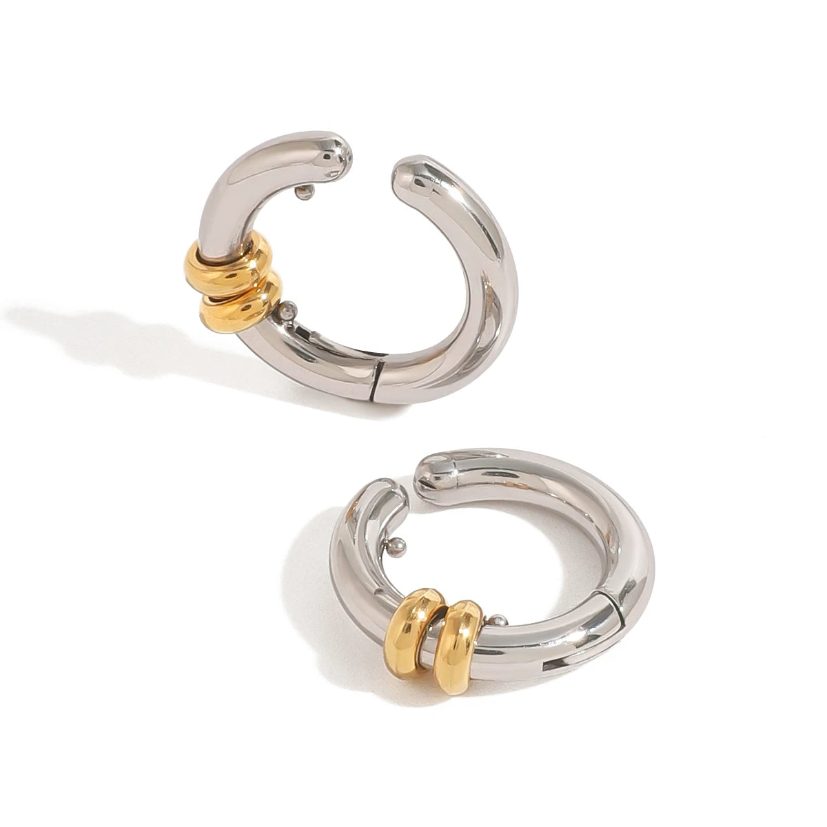J&D 18k Gold Stainless Steel Two-Tone Polished Minimalist Clip-On Earrings Elegant INS Style Chic Fashion Statement