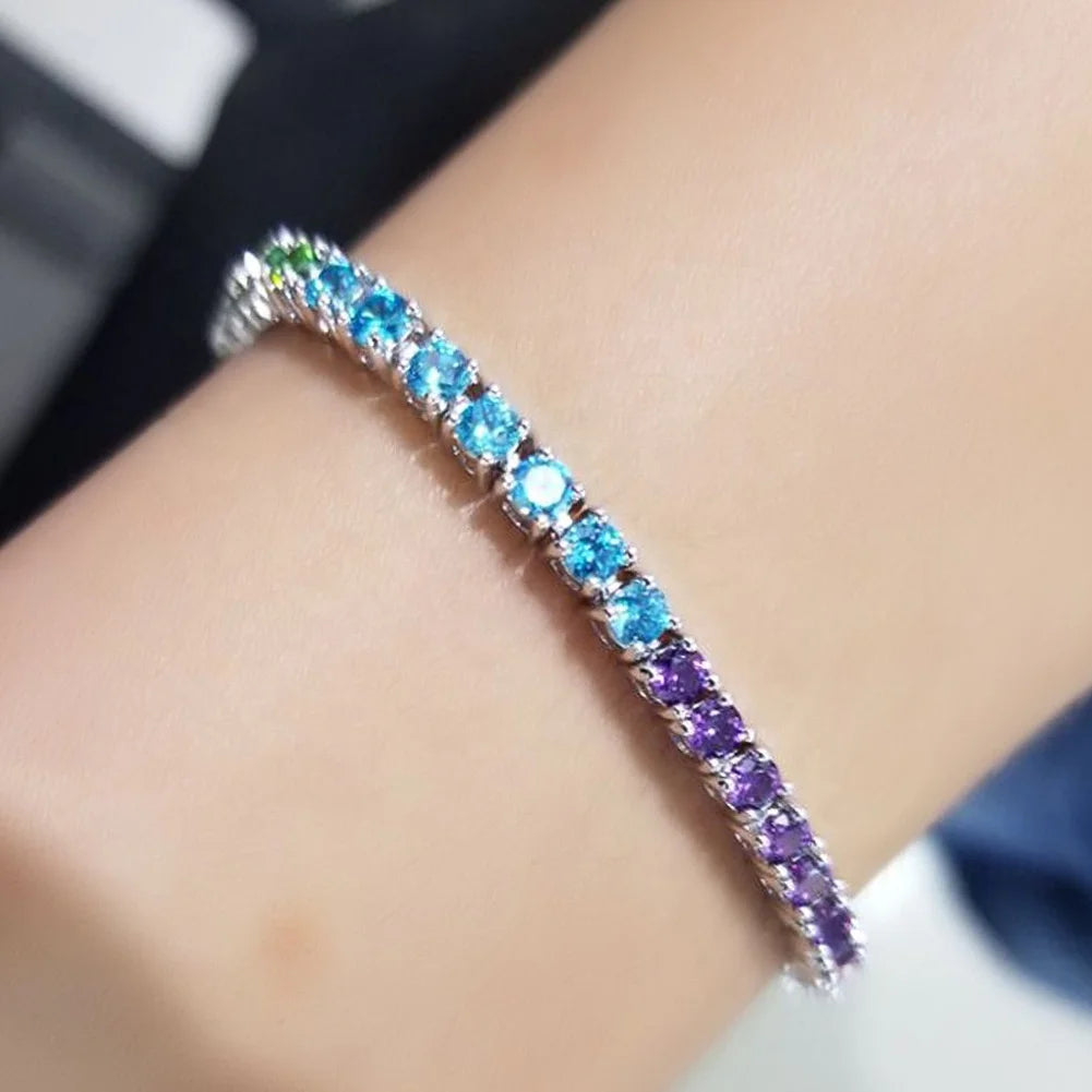 New Iced Out Fashion Brass Silver Color Gold Plated Hip Hop Elegant Claw Setting Colorful Cubic Zirconia Tennis Bracelet Jewelry