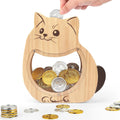 Wooden Piggy Bank Creative Cartoon Coin Storage Box for Children Cute Coin Storage Box Transparent Solid Wood Piggy Bank
