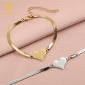 Hot Selling Stainless Steel Gold Plated Simple Heart Pendant Snake Bone Chain Bracelet Fashion Charm Heart Bracelet for Women