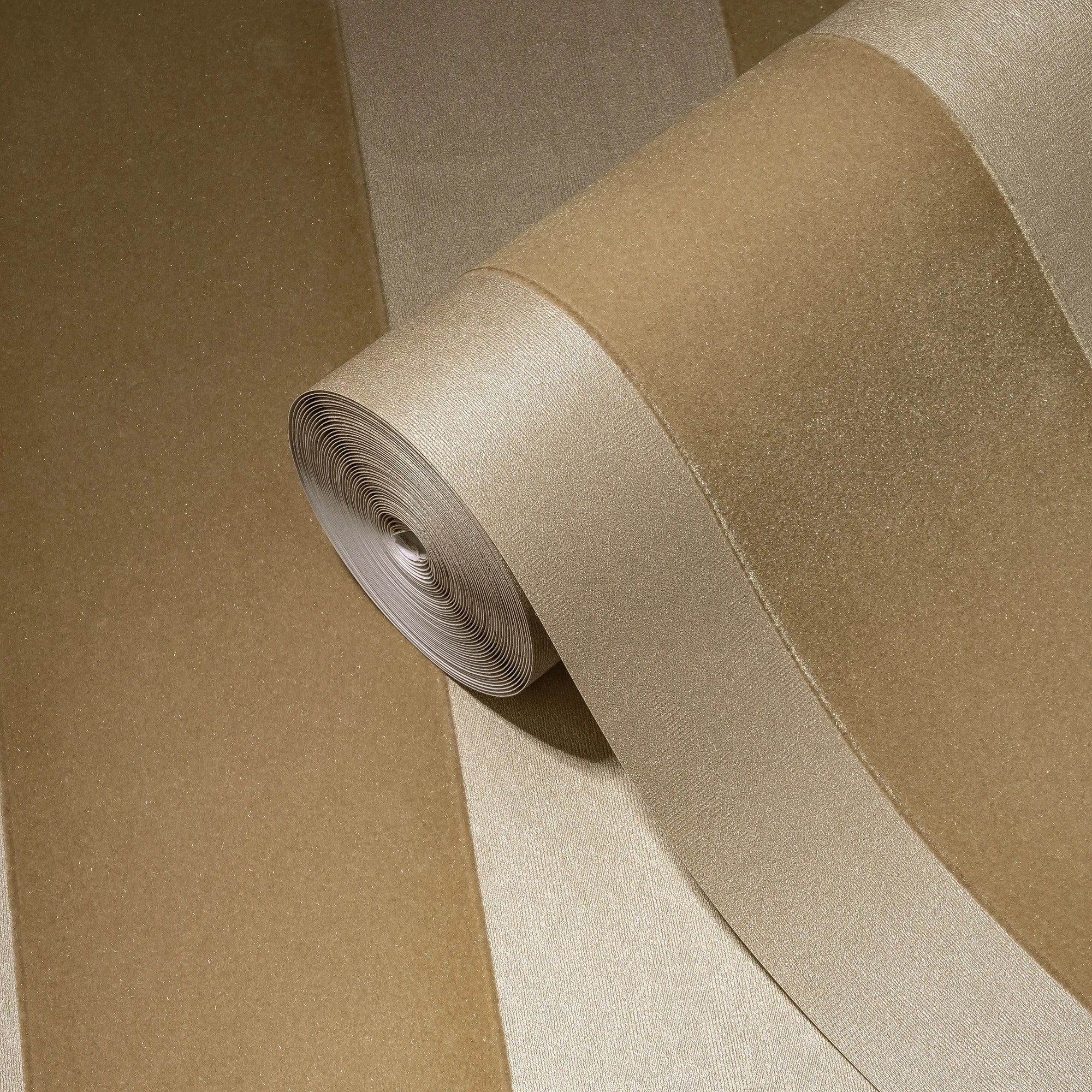 Luxury Modern Velvet Flock Stripes Gold Yellow Non Woven Wallpaper Rolls Wash & Light Resistant 1005 X 052 m