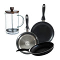 Set of 3 San Ignacio frying pans (16 20 24cm) pressed aluminum suitable for induction + Borosilicate glass plunger coffee