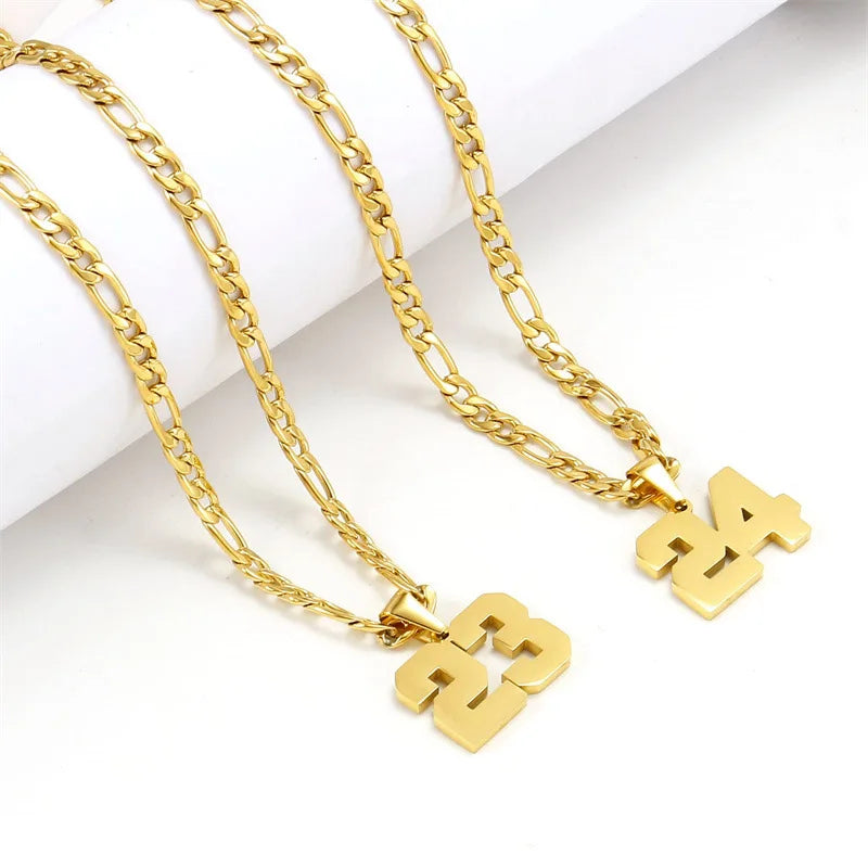 Classic Style Athlete Men's Sports Digital 0-99 Trendy 18K Gold Plated Stainless Steel Pendant Necklace for Women & Men Gift