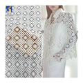 YX886 Customized Weight 150gsm Milk Silk Hollow Checkered Embroidery Water Soluble White Lace Fabric for Women's Shirt