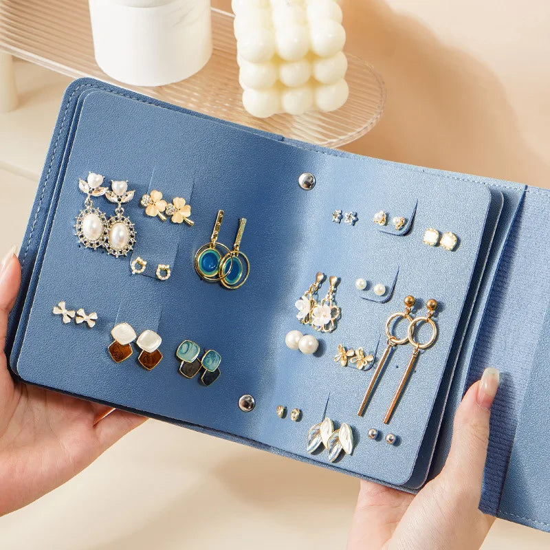 Earring Storage Book PU Leather Portable Earrings Storage Bag Book Shaped Traveling Jewelry Storage Organizer Roll Bag Charm
