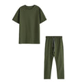 Olive Green Two Piece Set Men's Winter Outfit Full Sleeve Hooded T Shirt Drawstring Pants Casual Streetwear Matching Solid