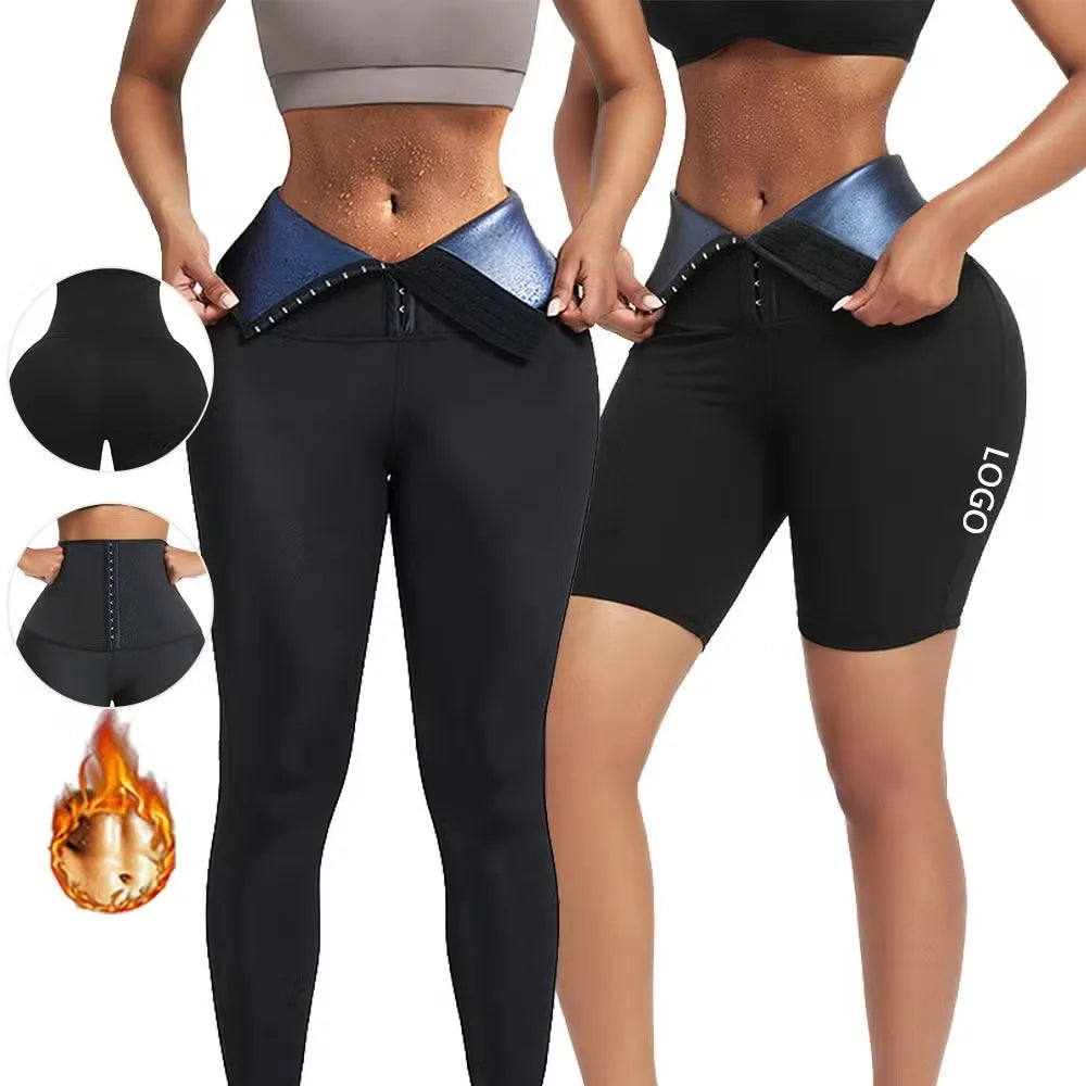 Wholesale Women's High Waist Lightweight Breathable Sweat Sauna Pants Embroidered Seamless Shapers Front Tummy Slimming Leggings