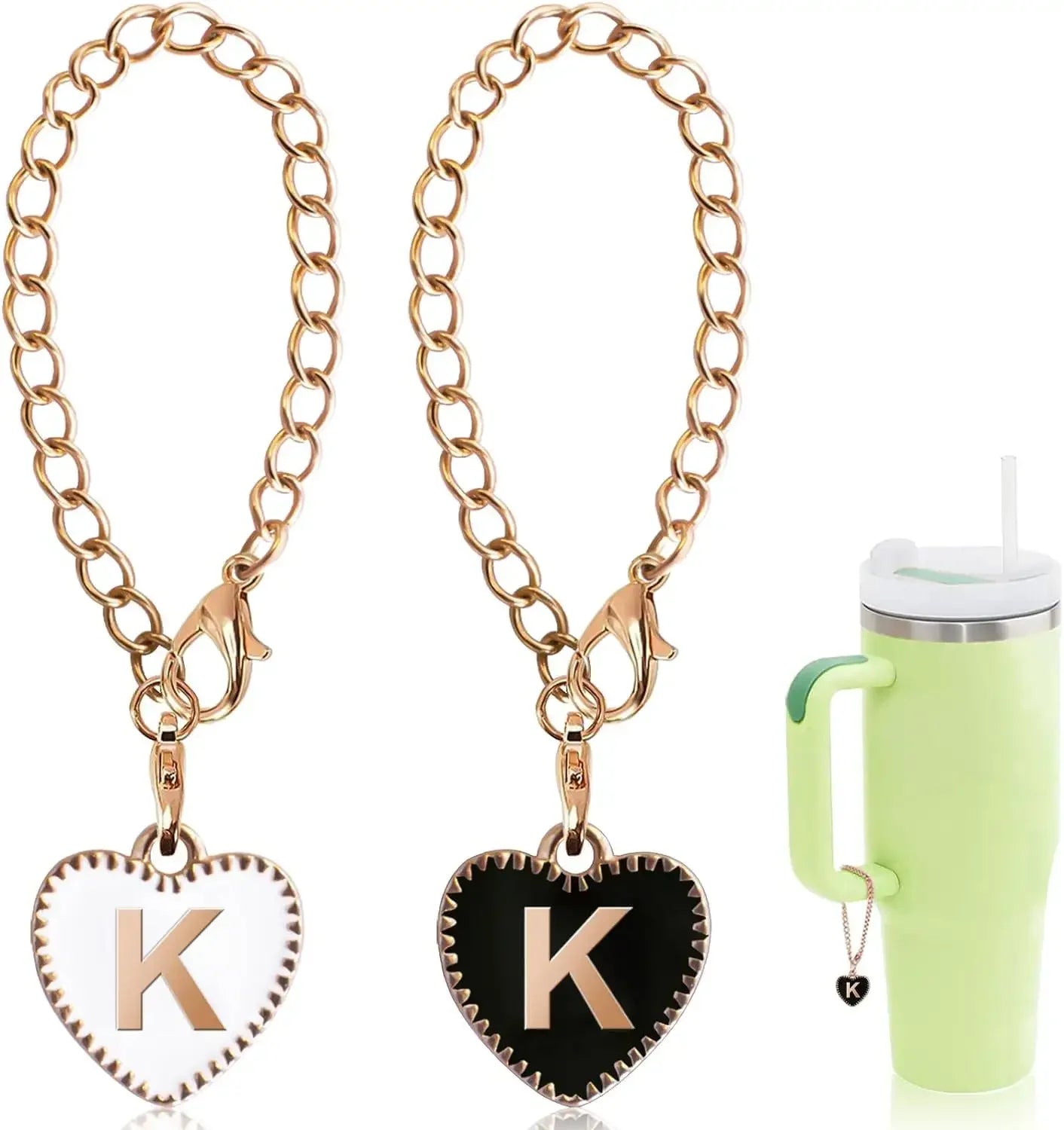 Letter DIY Accessories for Tumbler Decor Name Initial Letter Chains Heart Shape Pendant Water Bottle Label Mini Tumbler Keychain