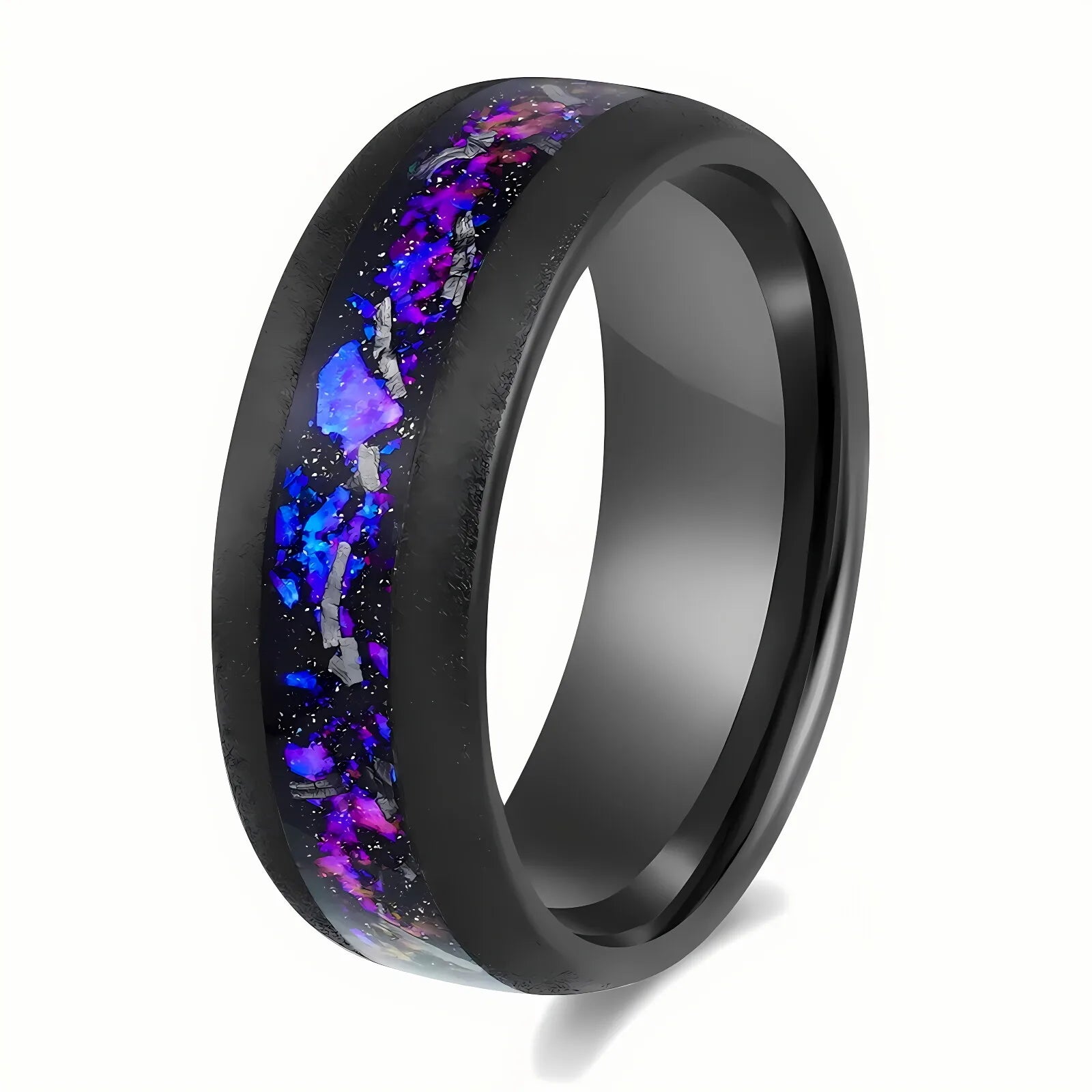 POYA 8mm Wedding Band Tungsten Sandblasted Blue Sandstone Meteorite Inlay Mens Unique Engagement Rings