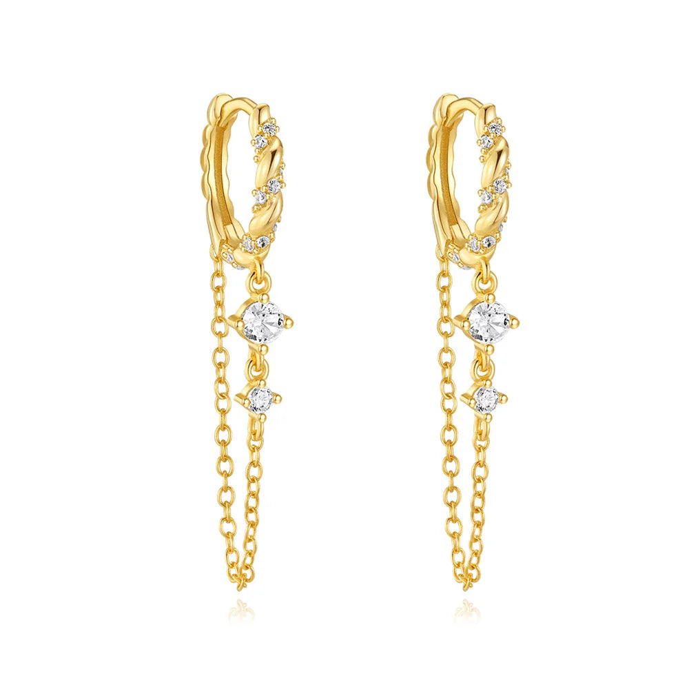 Trendy Tassel Water Drop S925 Silver Round Zircon Stud Earring Hoop Earring for Women