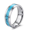 POYA High-Polished 8mm Tungsten Wedding Band Turquoise Inlay Beveled Edge Classic Style Men Women Christian Wedding Gift
