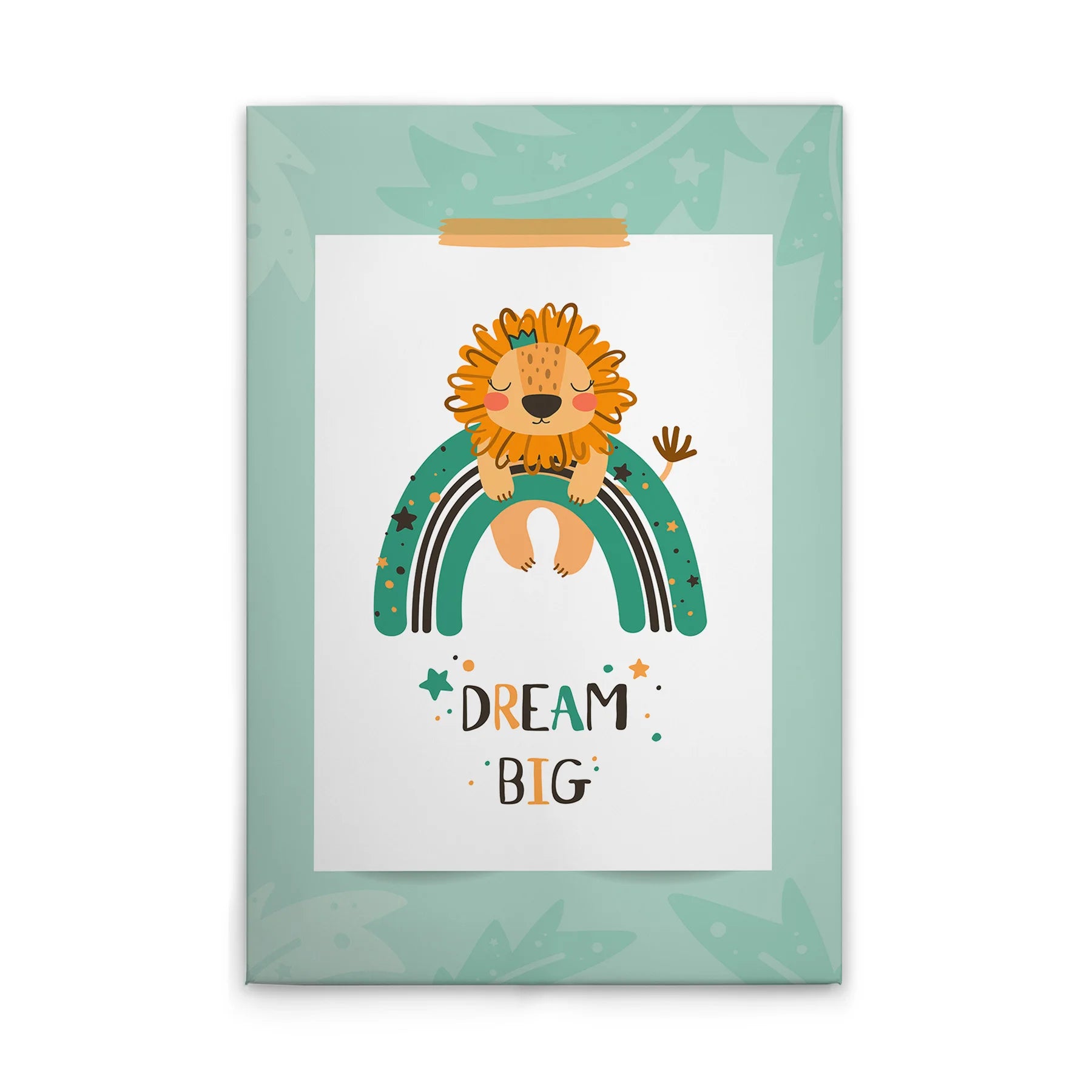 Made In Germany - Home Decor Canvas Picture Children'S Room Lion With Rainbow - Wall Mural In Green White - Stretcher Frame Art