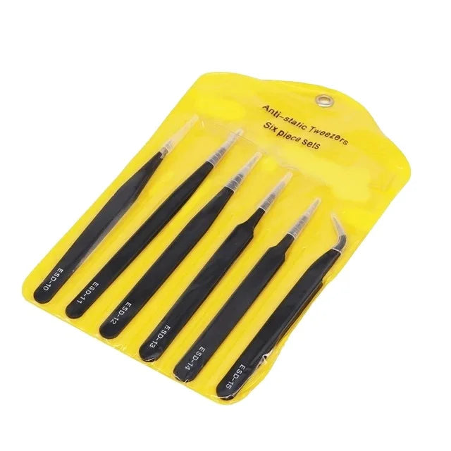6 1 Industrial DIY Anti-static ESD 1.5mm Stainless Steel Tweezers Set Non-magnetic Finish ESD-10 ESD-11 ESD-12 ESD-13 ESD-14
