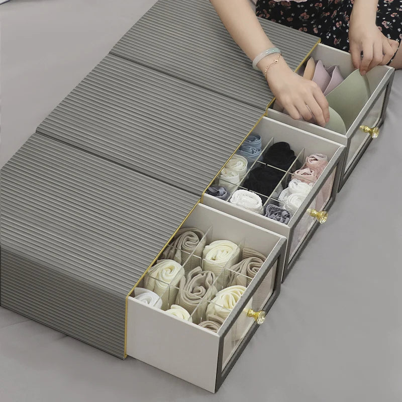 Fabric Foldable Closet Organizers and Storage Boxes Storing Clothes Drawer Storage Box 3 Pack Sock Leather Underwear Organizer