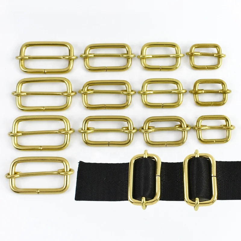 For XP186 Brass Tri-glide Buckle Shoulder Strap Adjustable Ring DIY Handmade Leather Crafts Hardware Accessories Bags