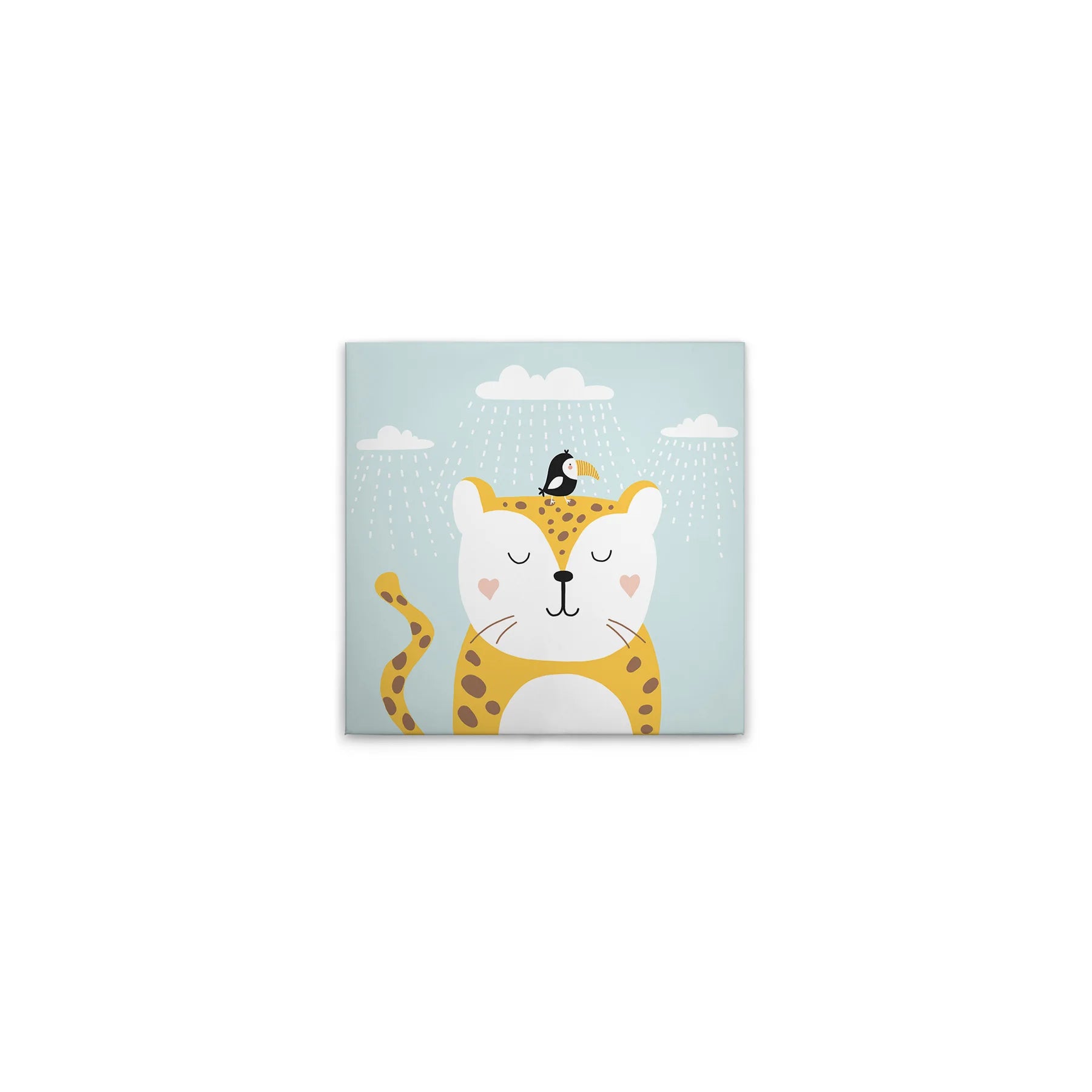 Made In Germany - Home Decor Canvas Picture Cat Nursery - Wall Mural In Blue And Yellow - Canvas Picture On Stretcher Frame