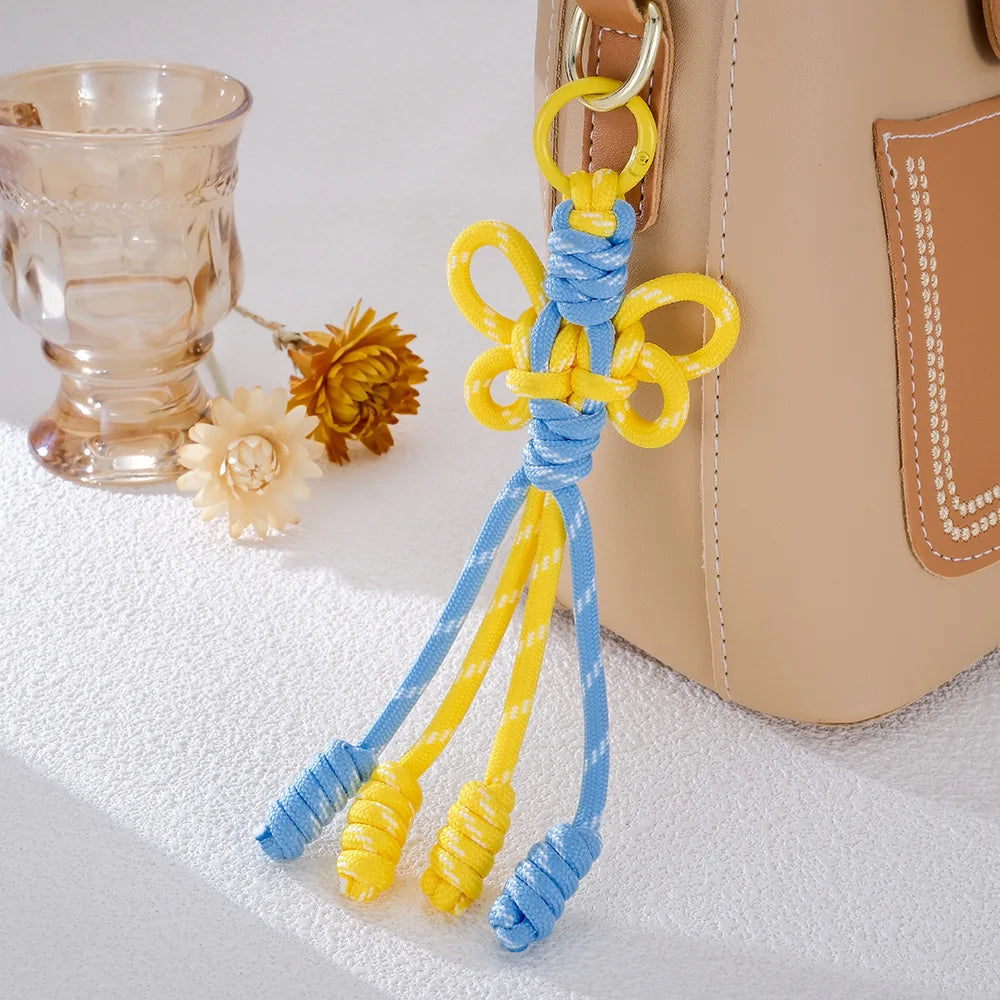 Trendy Color Block Chinese Knot Tassel Keyring Boho Style Charm for Bag Jewelry Gift