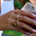 J&D 18K Gold Plated Stainless Steel Rhinestone Jewelry Colorful Heart and Round Shape Open Ring