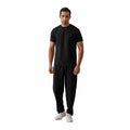 Trendy Black Men's Co Ord Outfit Solid Color Short Sleeve T Shirt with Full Length Pants Minimalist Streetwear Clothing Set