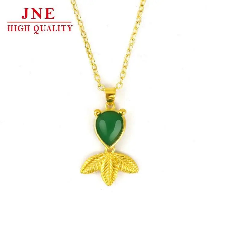 Ornament Green Chalcedony Necklace Alluvial Gold Imitation 24k Gold Fashion Gemstone Goldfish Necklace for Women Cross-border