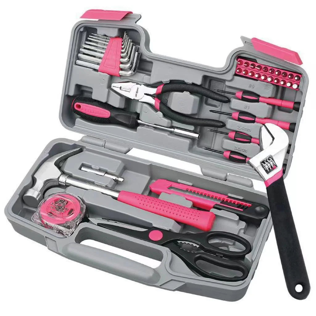 40pcs Cute Pink CR-V Household Hand Tool Set Women's Home Repair Ladies Tool Kit OEM Customizable Includes Tools and Hardware