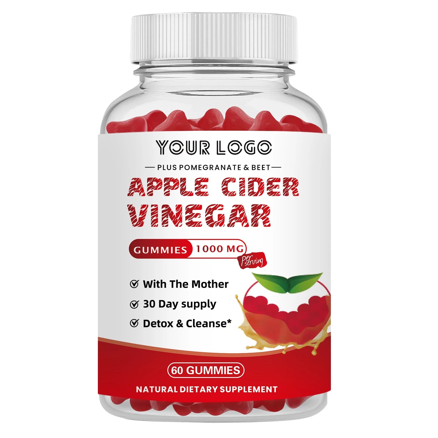 Appetite Control Adult Apple Cider Vinegar Gummies Digestive Health Support Little Bear Shaped Apple Flavor Dietary Fiber Weight