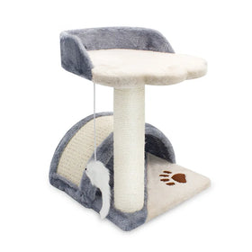 Versatile Sisal Rope Cat Tree Plush Cat Climbing Tower With Arch Bridge and Paw Print Platform for Cat Playing and Scratching