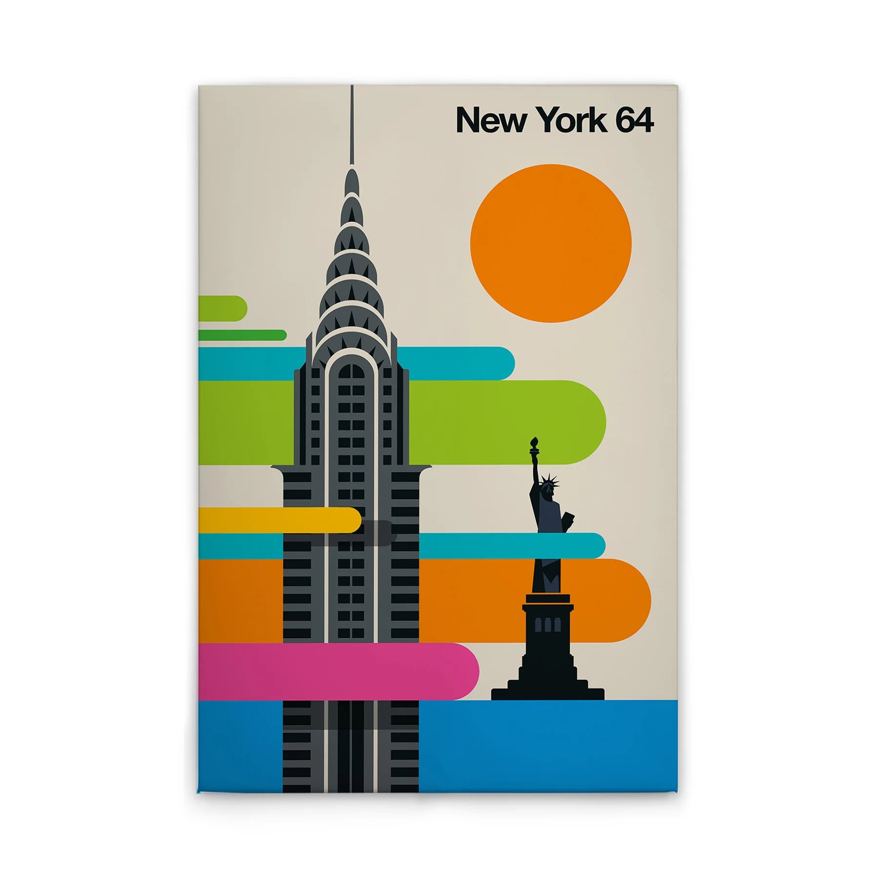Made In Germany - Home Decor Canvas Picture Retro New York - Wall Painting Mural In Colourful And Cream - Stretcher Frame Art