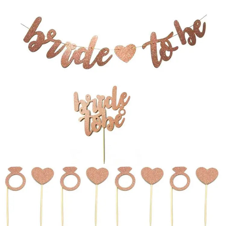 Hstyle Rose Gold Bride to Be Banner Cake Topper with 12pcs Heart Ring Cupcake Toppers for Wedding Bachelorette Party Decoration