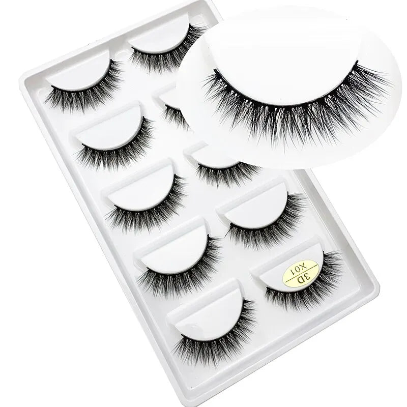 Support Small Wholesale 5 Pairs 3D Faux Mink Lashes Silk Eyelashes Natural Style Private Label Packaging 3DX Series Eyelashes