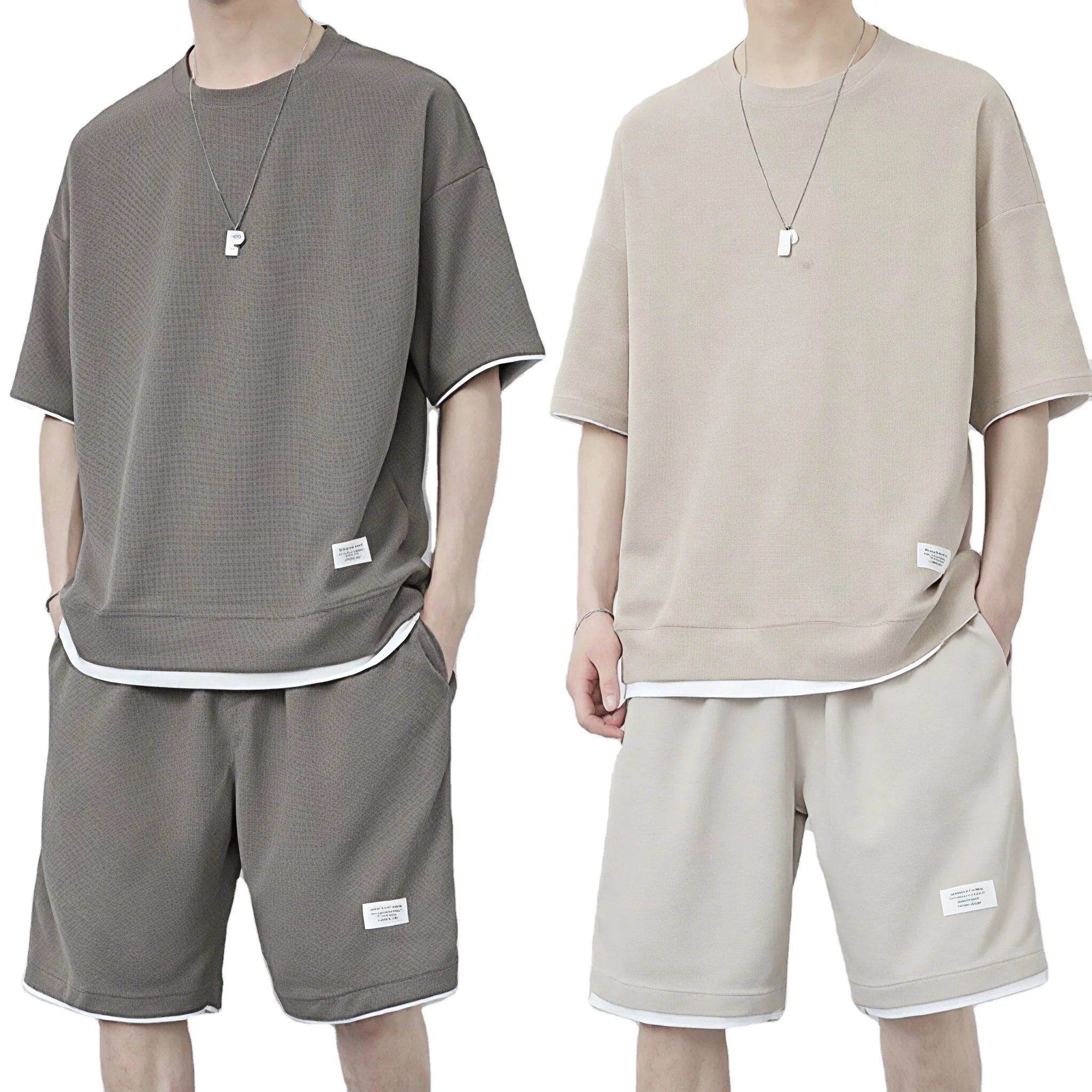 Customized Logo Embroidery Men's Casual Summer Short-Sleeved Suit High-End Half-Sleeved Polo Solid Color T-Shirt Set Print