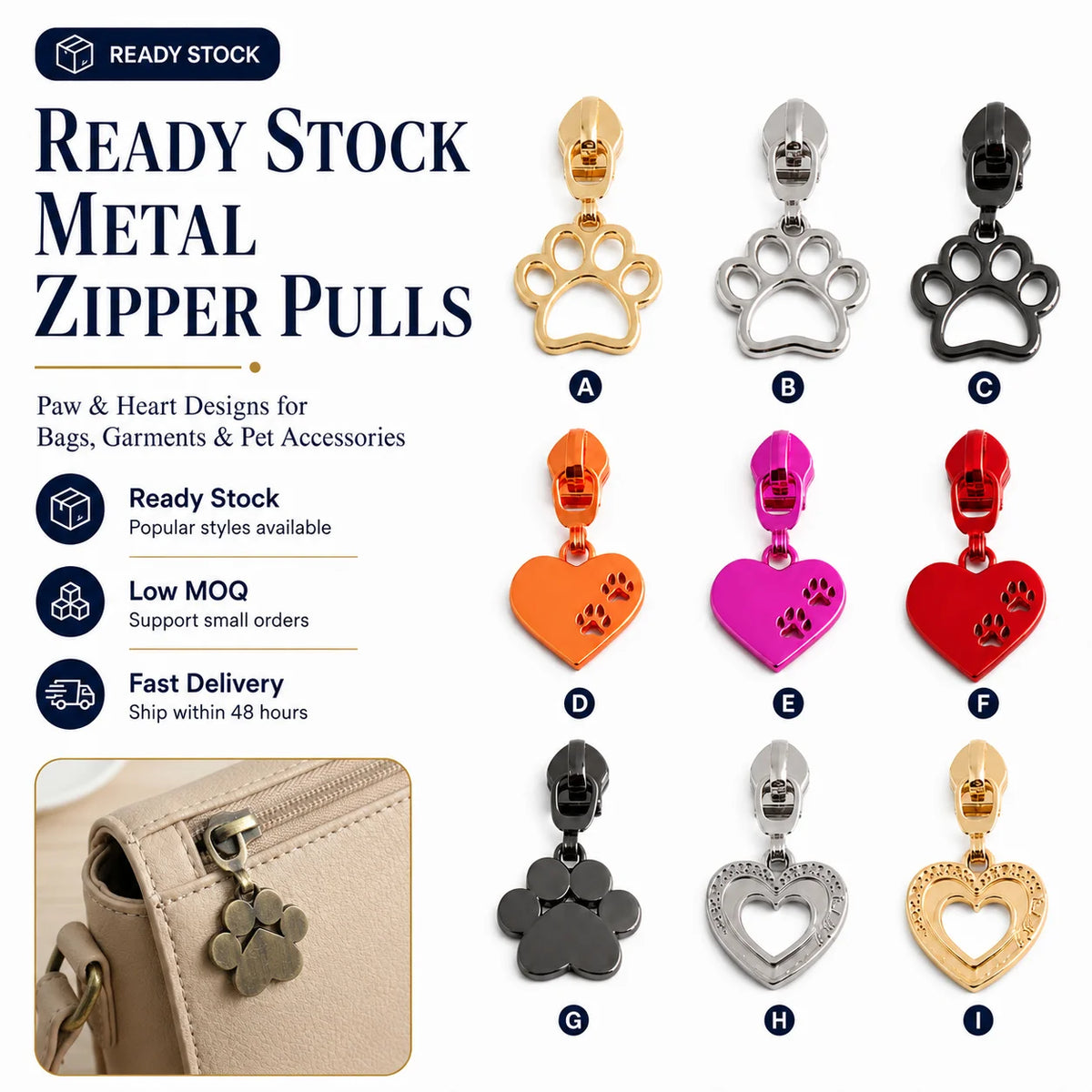 Dog Paw Print Hollowed-Out Metal Zipper Pull Replacement-Small & Safe for Bags Backpacks Travel Cases MegaBDM