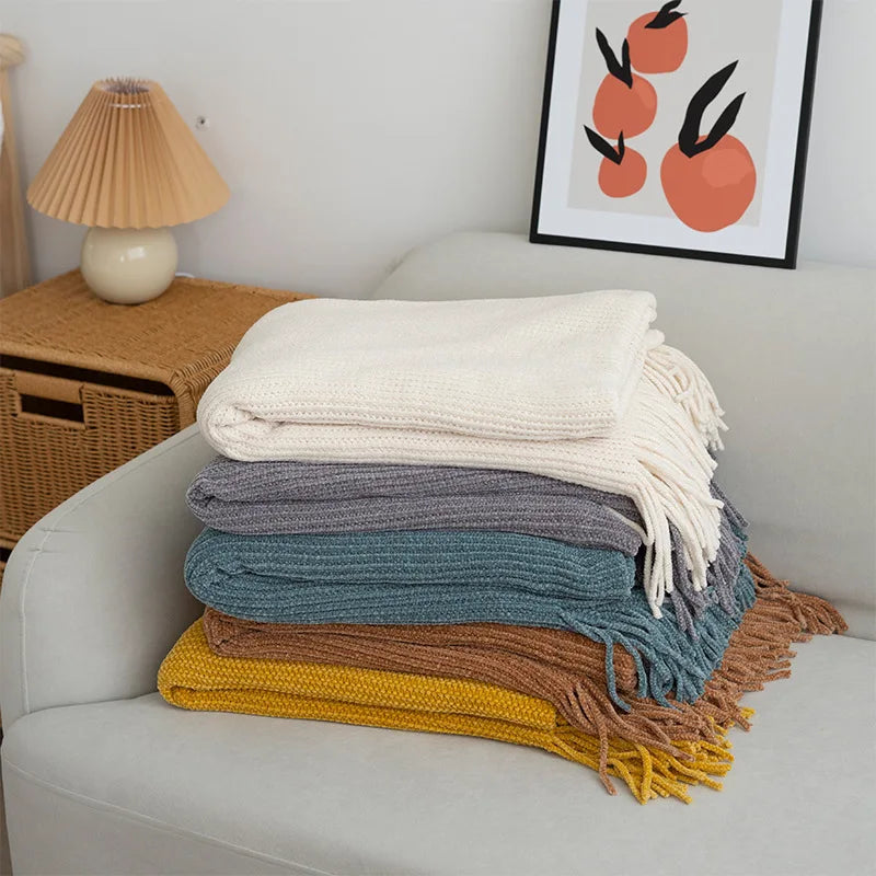 Ins Nordic Sofa Blanket Office Nap Blanket with Tassel Knitted Ball Wool Leisure  Small Blanket for Home Decor