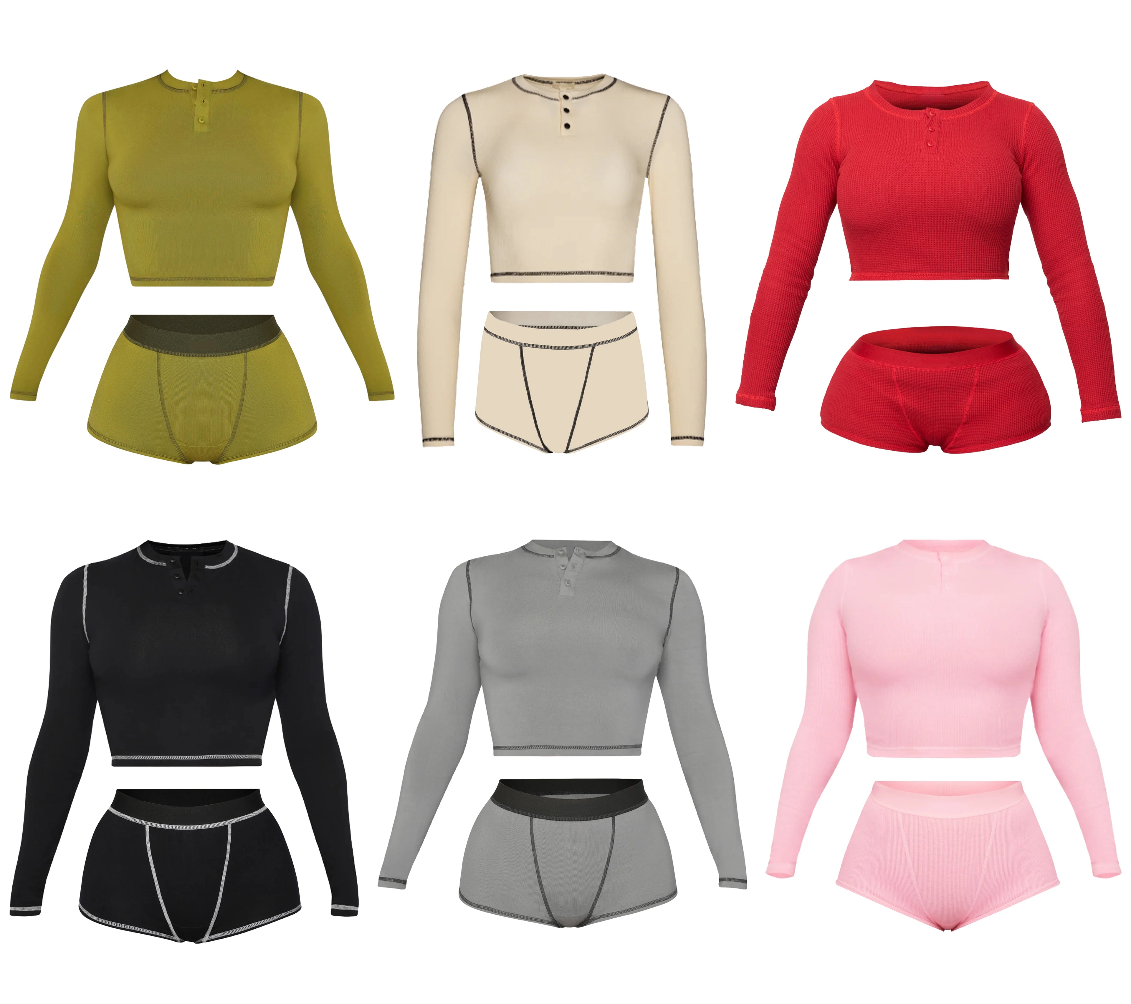 OEM Solid Pattern 2-Piece Set for Women Ribbed Crop Top with Long Sleeves and Shorts for Summer Clothing