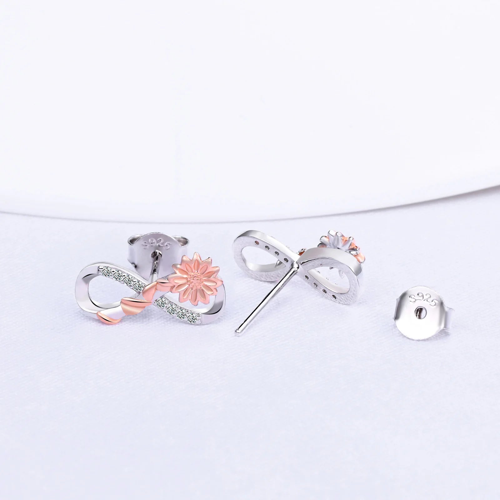 925 Anti Tarnish Silver Earrings with Sunflower and Infinity Symbol Trendy CZ Zircon Jewelry for Party or Gift