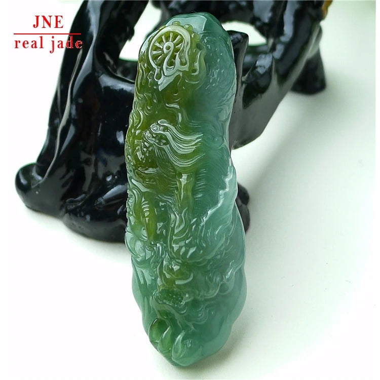 Myanmar Natural a Type Jadeite Jade Pendant Ice-Like Double Color Dragon Brand Emerald Pendant 36.38