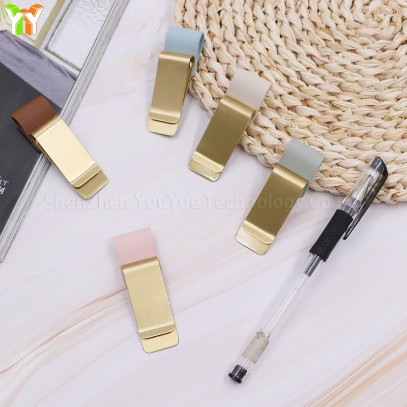 Customized Laser Logo Stainless Steel Pen Holder Journal Bookmark Metal Pencil Clip Pen Loop for Notebook Promotional Bookmarks
