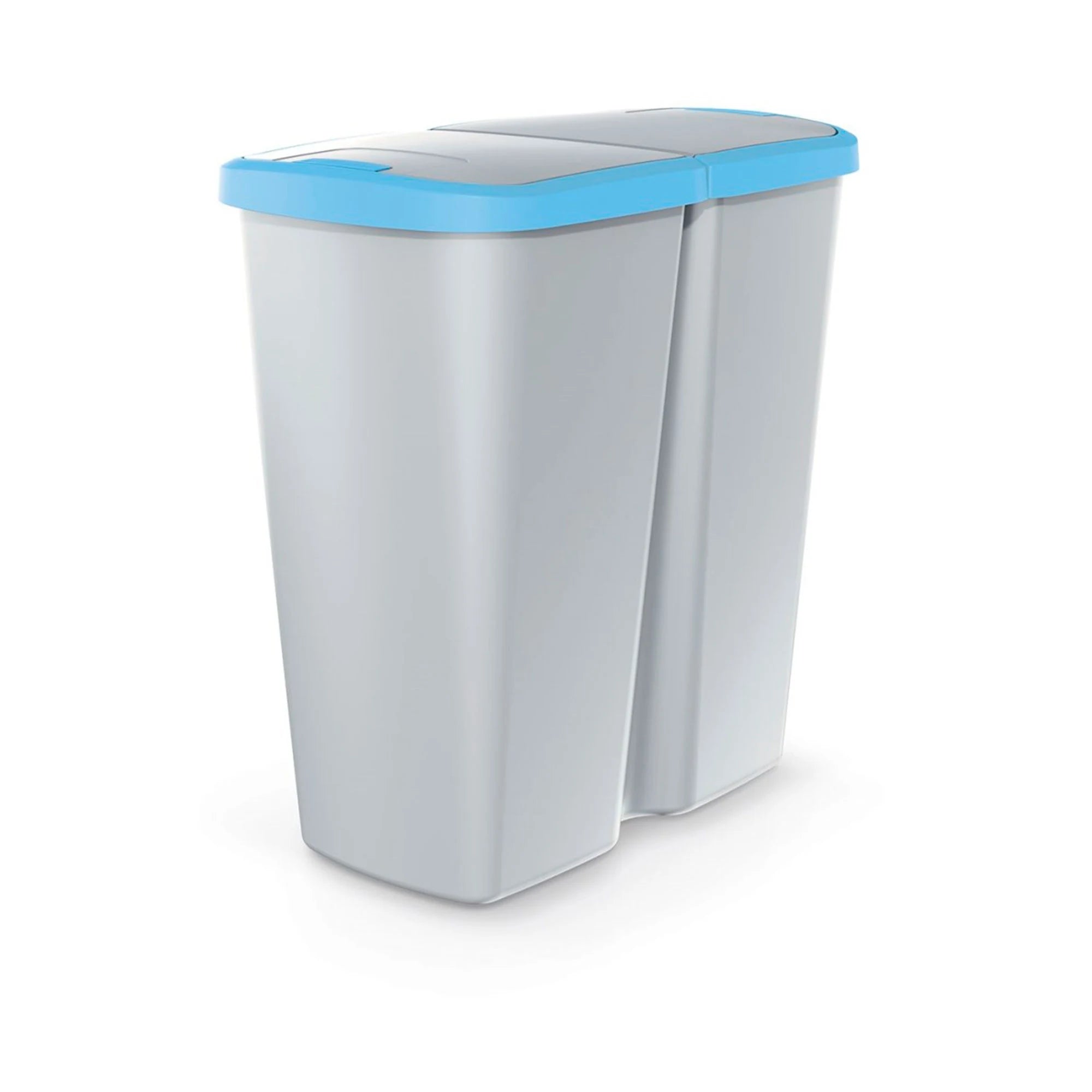 45L waste bin with 2 separate lids white and blue
