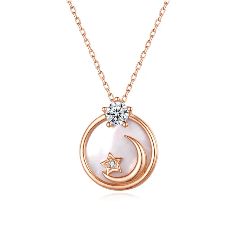 S925 Sterling Silver Shell Tidal Bright Stars and Moon Collarbone Chain Pendant Gold Necklace Chain for Women